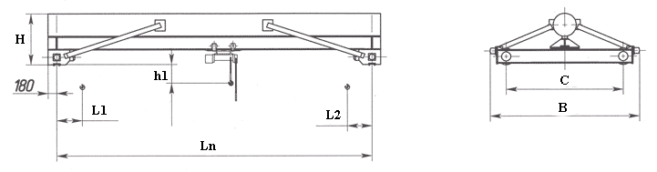 Схема крана мостового однобалочного опорного длиной пролета 4,5 — 16,5 м