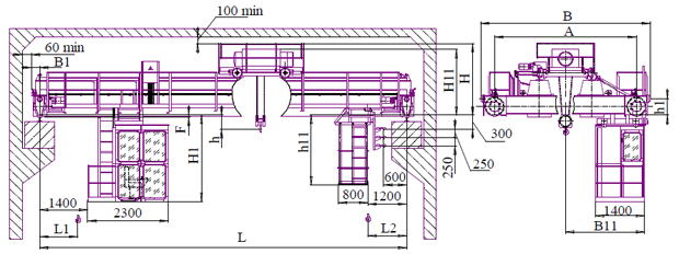 Схема мостового двухбалочного крана г/п 10т управление из кабины