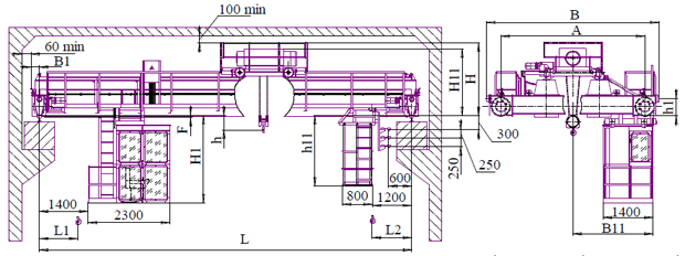 Схема мостового двухбалочного крана г/п 16т управление из кабины
