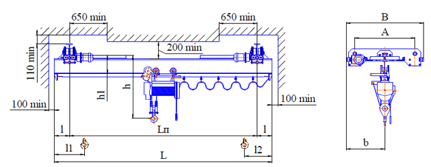 Схема мостового однобалочного подвесного крана гп 2т