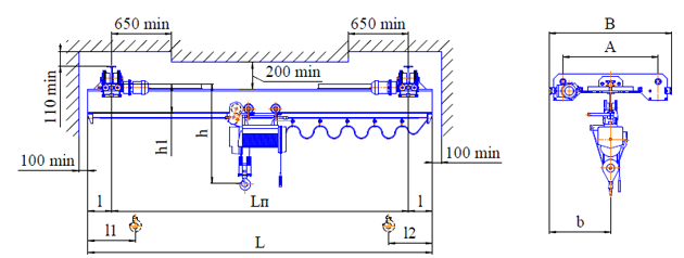 Схема мостового однобалочного подвесного крана гп 3,2т
