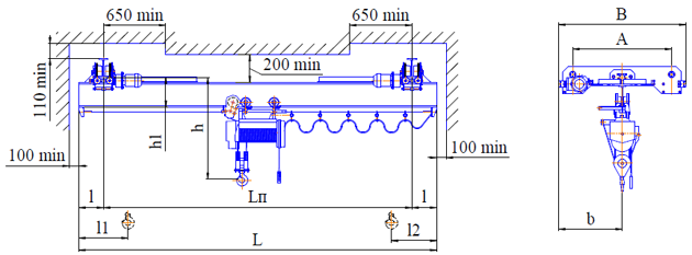 Схема мостового подвесной крана-балки гп 5т